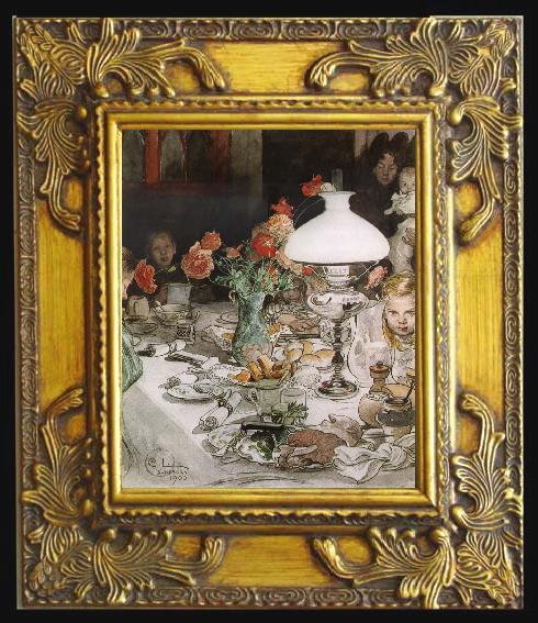 framed  Carl Larsson Around the Lamp at Evening, Ta070